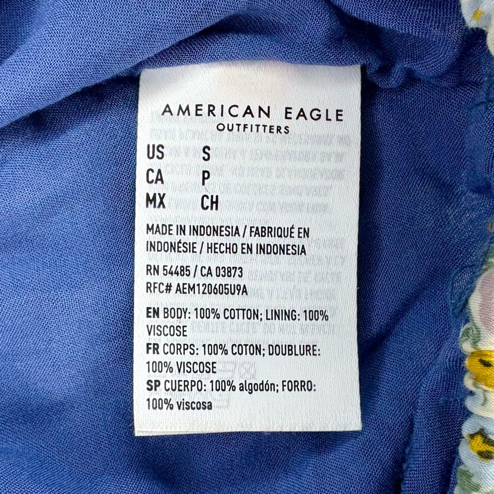 American Eagle Floral Crop Top Blue Cottagecore Small - Picture 7 of 12